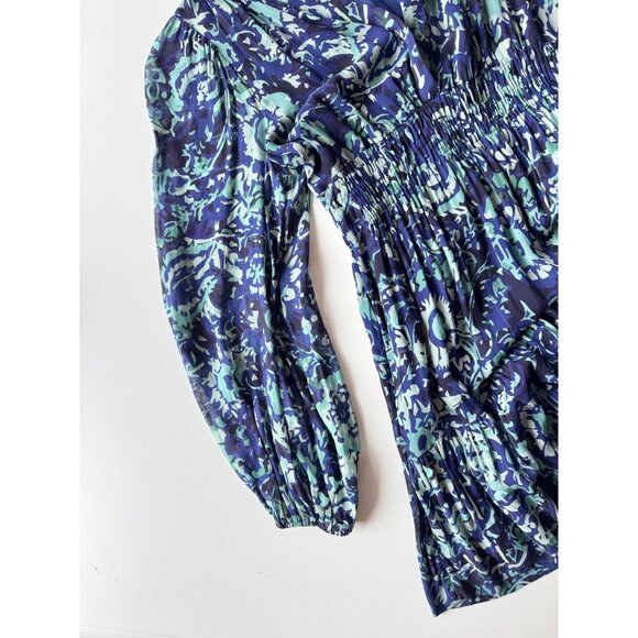 ANTHROPOLOGIE Somerset Blue Floral Chiffon Long Sleeve Mini Dress, Size S - Picture 8 of 13